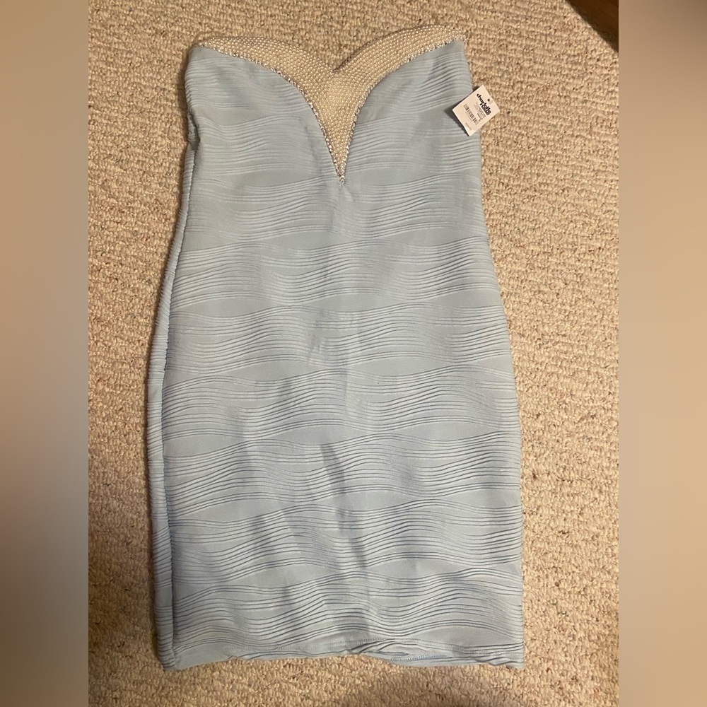 Charlotte Russe Strapless beaded bodycon ruched size Large dress party cocktail